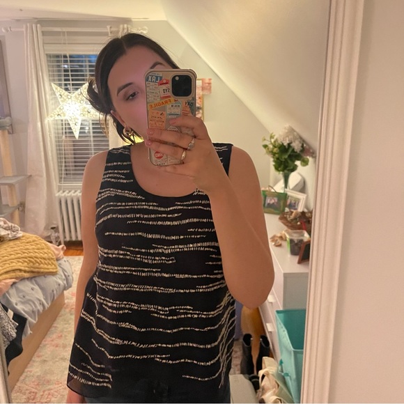 Nic & Zoe Navy and White Stitched Tank Top - Picture 5 of 7